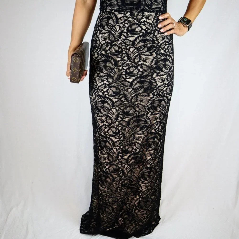 Theia A Night To Remember Black Lace Formal Gown $995 - Picture 5 of 12